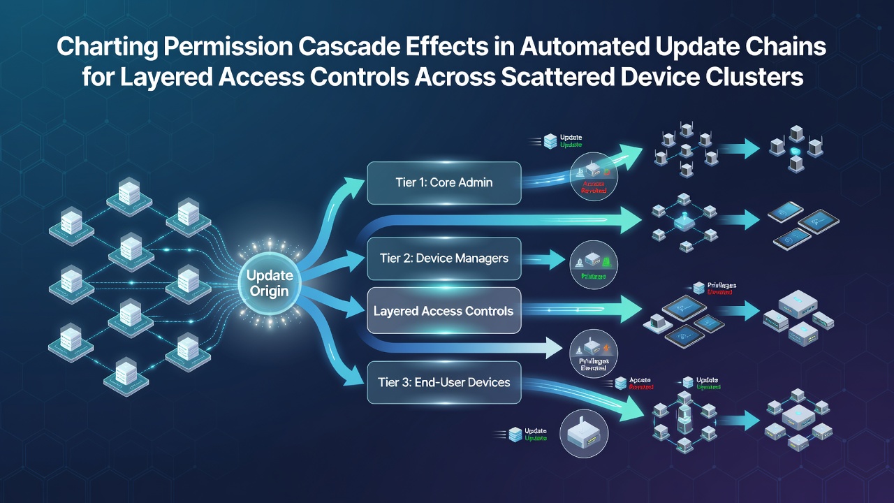 Diagram illustrating permission flows through automated update chains in multi-device environments