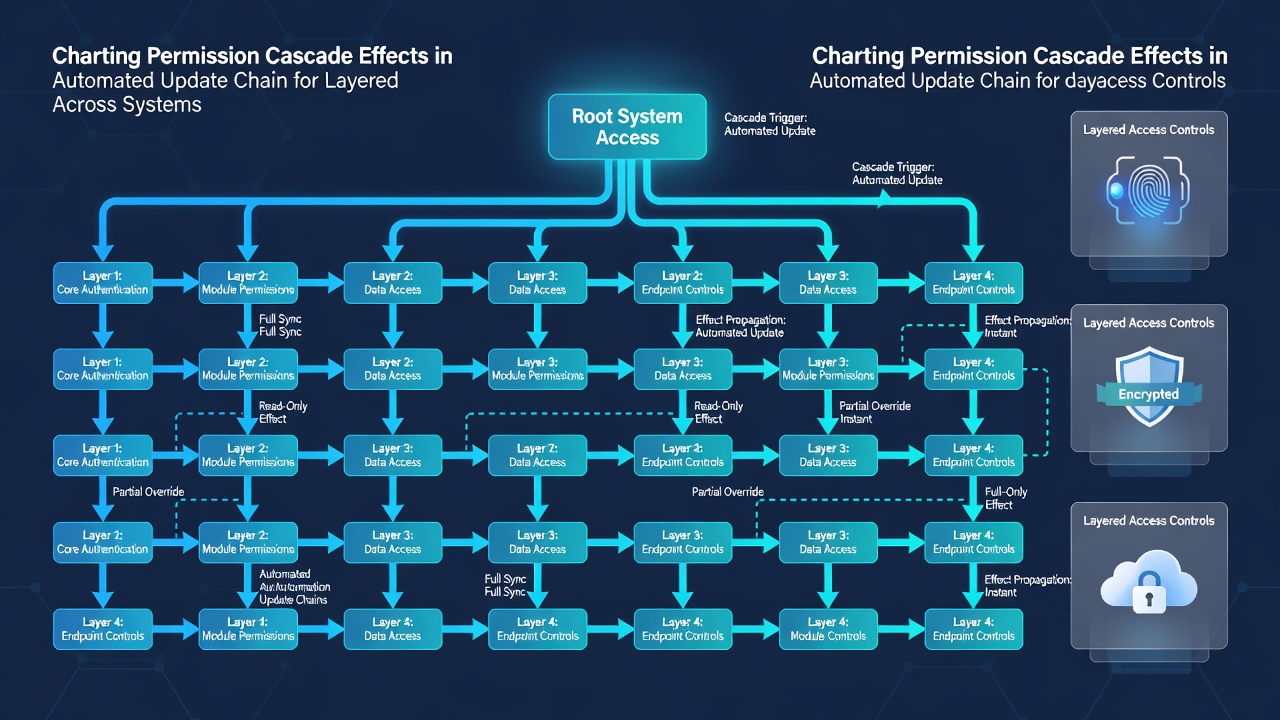 Flowchart showing layered access control interactions during multi-cluster update processes