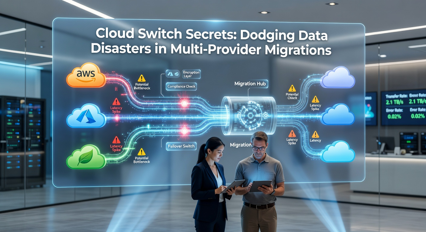 Diagram illustrating a seamless multi-cloud migration workflow, from assessment to cutover, with interconnected cloud icons and data flow arrows