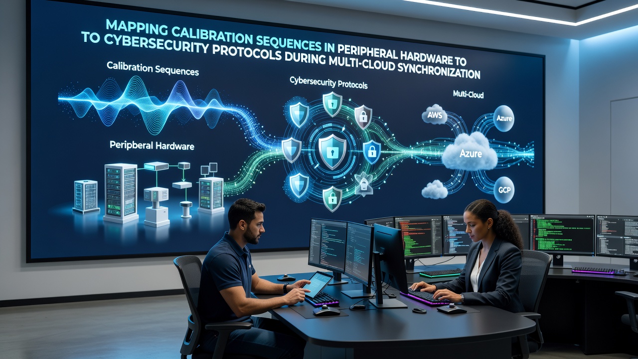 Flowchart of synchronized peripheral calibration and multi-cloud security protocol checkpoints