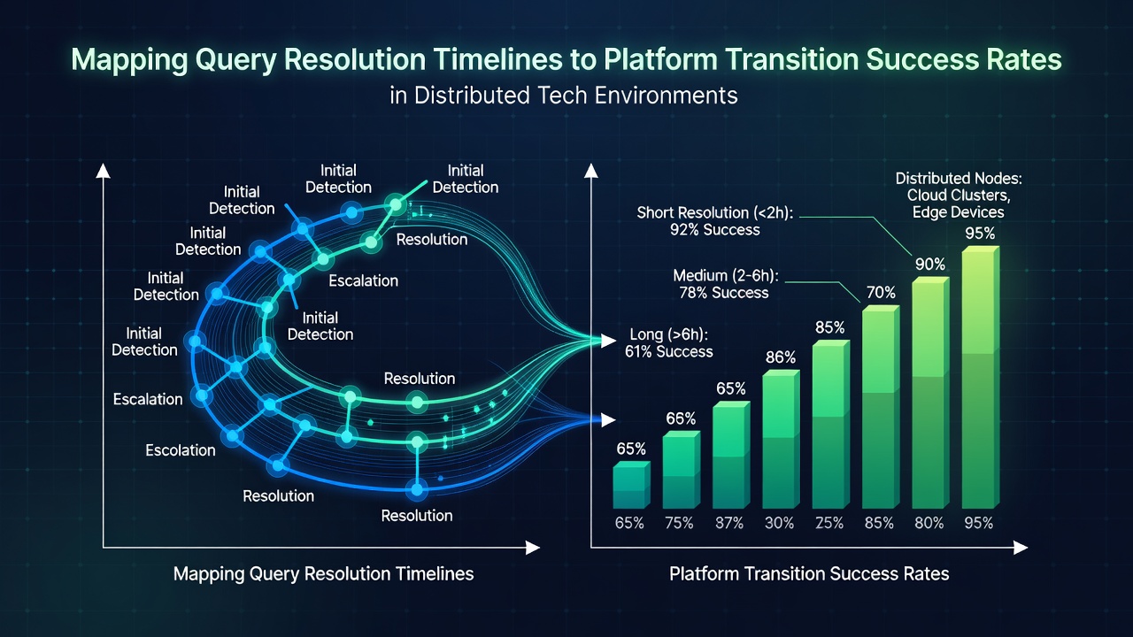 Diagram showing query resolution timelines mapped against platform transition milestones in a distributed network