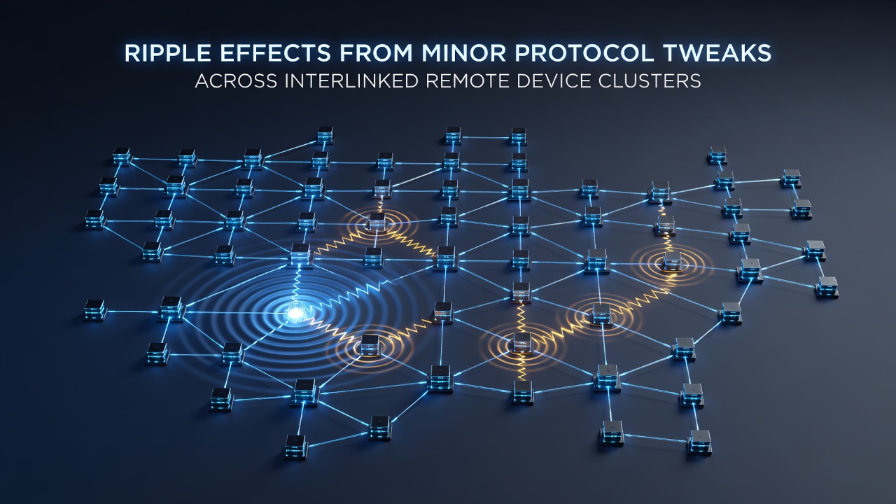 Network topology visualization illustrating cascading effects from a single protocol parameter change