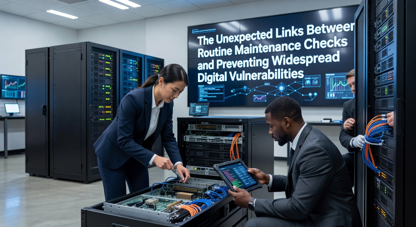 Network dashboard showing maintenance logs and vulnerability alerts in a connected office setup