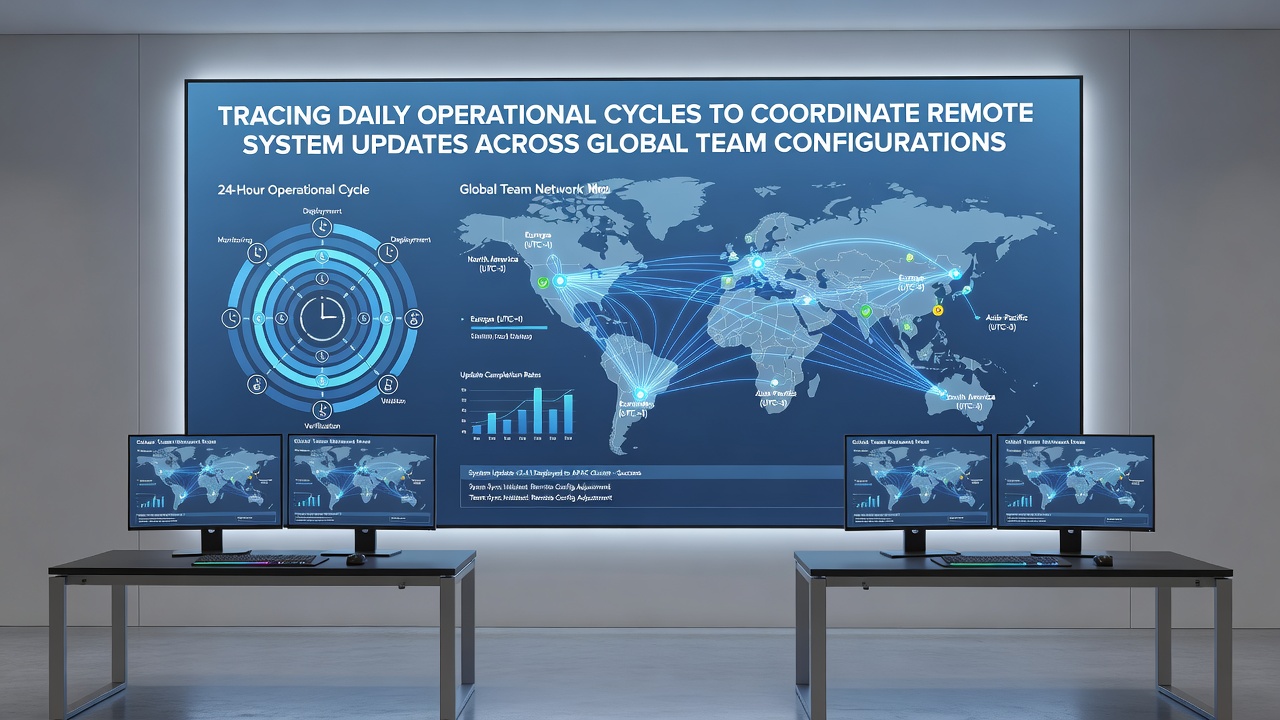 Global team dashboard displaying synchronized update timelines across regions